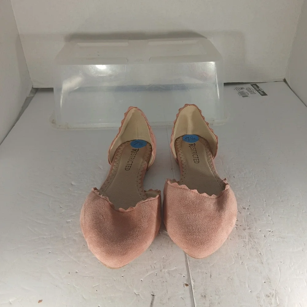 Restricted D'Orsay Flats 7.5 Pink Scalloped Pointed Toe Faux Suede Balletcore